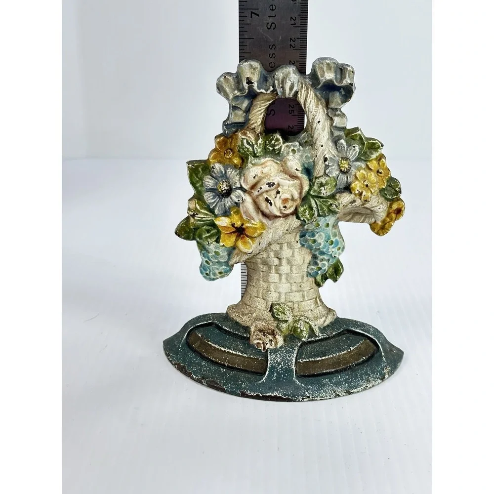 Antique‎ Cast Iron BASKET of FLOWERS Doorstop Decorative Art Statue